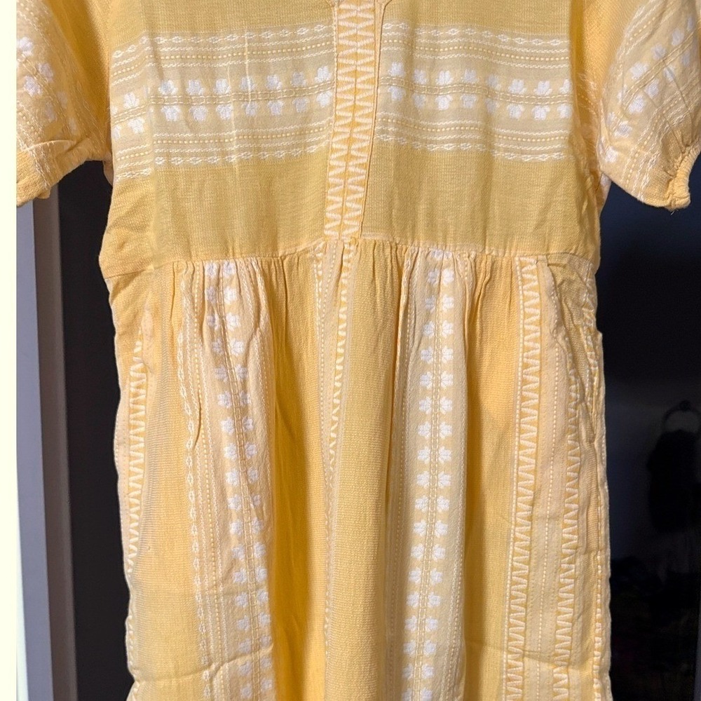 NWTs Baby Doll Organic Cotton Embroidered Tiered Mini Dress Yellow Boho V-Neck S - Picture 12 of 14